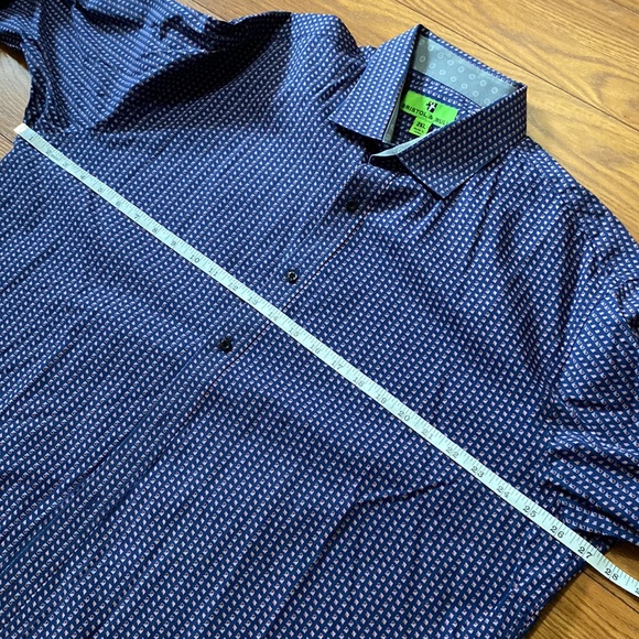Bristor & Bull men’s blue geometric print 💯cotton button down shirt L/s 2XL 🌞 - Picture 11 of 15